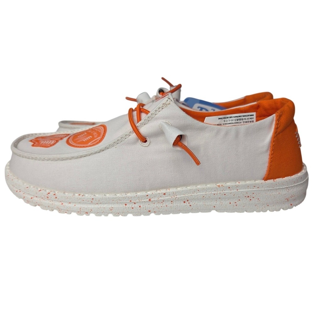 Hey Dude Wendy Whataburger Shoes Women 7 White Orange Slip On Canvas Loafers NEW - Picture 4 of 13